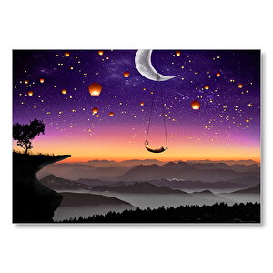 Aya Asılı Salıncak Ve Romantik Çift Mdf Ahşap Tablo 50x70 cm