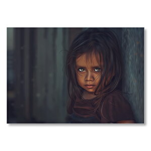 Esmer Masum Kız Çocuğu Mdf Ahşap Tablo 35x50 cm