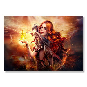 Ateş Kız Ve Ejderha Mdf Ahşap Tablo 50x70 cm
