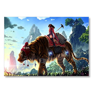 Anime Kız Ve Dev Kaplan Mdf Ahşap Tablo 35x50 cm