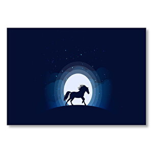 Gece Dolunay Ve At Silüeti Mdf Ahşap Tablo 50x70 cm