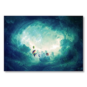 Bulutlu Gökler Ve Sıcak Hava Balonları Mdf Ahşap Tablo 50x70 cm
