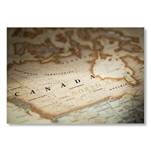 Harita Üzerinde Yakın Plan Kanada Mdf Ahşap Tablo 50x70 cm