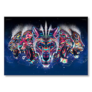Dijital Leopar Jaguar Kaplan Aslan Büyük Kedi Geni Mdf Ahşap Tablo 50x70 cm