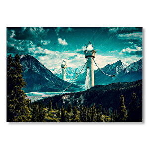 Dağlar Ve Deniz Fenerleri İllüstrasyon Mdf Ahşap Tablo 50x70 cm