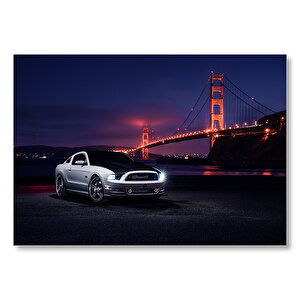 Ford Mustang Ve Golden Gate Köprüsü Mdf Ahşap Tablo 25x35 cm