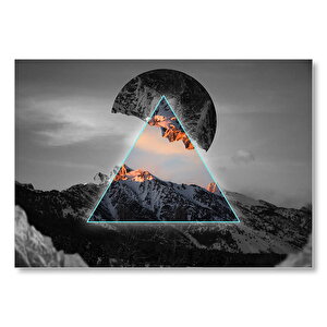 Dağlar, Yarım Gezegen Ve Üçgen Mdf Ahşap Tablo 35x50 cm