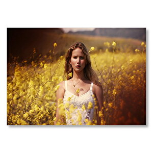 Jennifer Lawrence Çiçekler Arasında Mdf Ahşap Tablo 35x50 cm