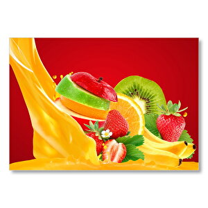 Dilimlenmiş Meyveler Ve Meyve Suyu Mdf Ahşap Tablo 25x35 cm