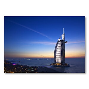Dubai Burj Al Arab Akşam Manzarası Mdf Ahşap Tablo 50x70 cm