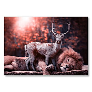 Aslan Ve Geyik Rüya Gibi Mdf Ahşap Tablo 50x70 cm