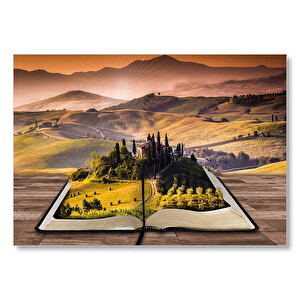 Açık Kitap Fantezi Tepeler Mdf Ahşap Tablo 35x50 cm