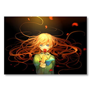 Anime Kız Ve Kırmızı Gül Mdf Ahşap Tablo 50x70 cm