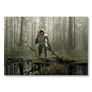 Astronot Ve Dünya Ormanı Mdf Ahşap Tablo 35x50 cm
