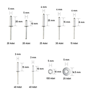 SH-3001 Alumimyum Pop Perçin Ve Pul Seti 315 Parça