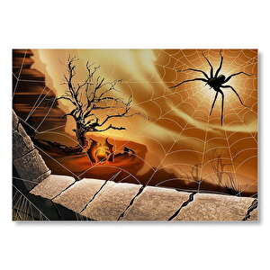 Örümcek Ve Dev Ağı İllüstrasyon  Mdf Ahşap Tablo 25x35 cm