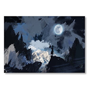 Gece Dolunay Ve Savaşçı Silüeti  Mdf Ahşap Tablo 35x50 cm