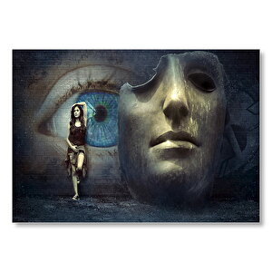 Maske Mavi Göz Ve Kız  Mdf Ahşap Tablo 50x70 cm