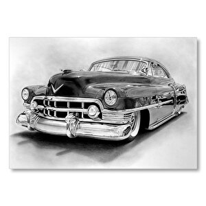Siyah Cadillac Sol Ön Görünüş Çizim  Mdf Ahşap Tablo 35x50 cm
