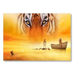 Pi'nin Yaşamı Kaplan Sandal Ve Çocuk  Mdf Ahşap Tablo 35x50 cm