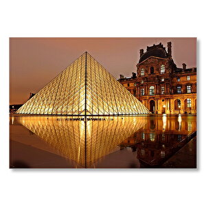 Paris Louvre Müzesi Gece Manzarası  Mdf Ahşap Tablo 25x35 cm