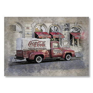 Nostaljik Kırmızı Ford Coca Cola Kamyonu  Mdf Ahşap Tablo 25x35 cm