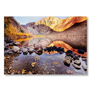 Sonbahar Renkleri Ve Berrak Dağ Gölü  Mdf Ahşap Tablo 50x70 cm
