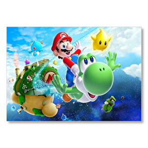 Super Mario Karakterleri Gökyüzünde  Mdf Ahşap Tablo 35x50 cm