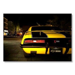 Sarı Chevrolet Bowtie Arka Görünüş  Mdf Ahşap Tablo 50x70 cm