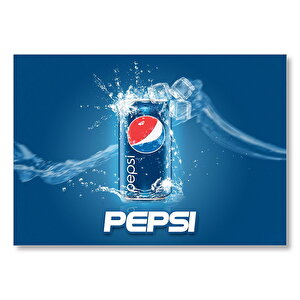 Pepsi Kutu Ve Buzlar Mavi Zemin  Mdf Ahşap Tablo