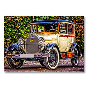 Krem Antika Ford Araba  Mdf Ahşap Tablo 25x35 cm
