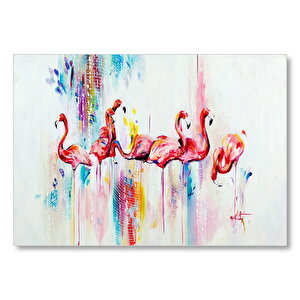 Flamingolar Sulu Boya Çizim  Mdf Ahşap Tablo 35x50 cm
