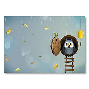 Yuvadaki Sevimli Baykuş Ve Küçük Komşusu  Mdf Ahşap Tablo 50x70 cm