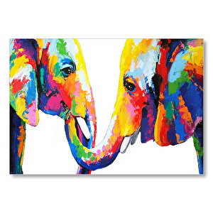 Gökkuşağı Filler Suluboya Mozaik Suluboya  Mdf Ahşap Tablo 25x35 cm