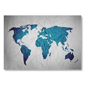 Buruşuk Görünümlü Dünya Haritası  Mdf Ahşap Tablo 50x70 cm