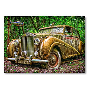 Ormanda Terkedilmiş Rolls Royce  Mdf Ahşap Tablo 25x35 cm