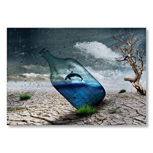 Kurak Topraklar Ve Şişede Okyanustaki Balina  Mdf Ahşap Tablo 50x70 cm