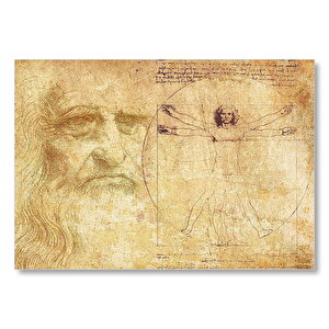 Leonardo Da Vinci Ve Vitruvius Adamı  Mdf Ahşap Tablo 35x50 cm