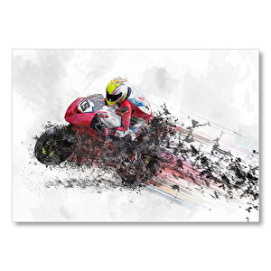 Kırmızı Yarış Motoru Dijital Çizim  Mdf Ahşap Tablo 25x35 cm