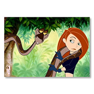 Kim Possible Ve Kahverengi Yılan  Mdf Ahşap Tablo 35x50 cm