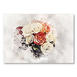 Beyaz Ve Kırmızı Güller Sulu Boya  Mdf Ahşap Tablo 35x50 cm