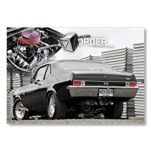 1969 Chevrolet Nova Arka Görünüş  Mdf Ahşap Tablo 35x50 cm