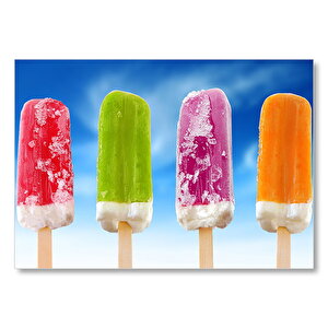 Mavi Arkaplan Renkli Buz Dondurmalar  Mdf Ahşap Tablo 50x70 cm