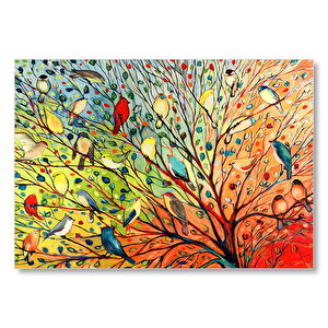 Ağaçta Rengarenk 27 Kuş  Mdf Ahşap Tablo 35x50 cm