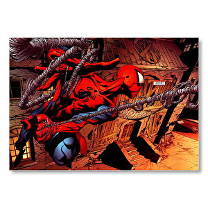 Spider Man Ağları Üzerinde Uçuyor  Mdf Ahşap Tablo 35x50 cm