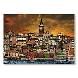 Kabataş Ve Galata Kulesi Dijital Modifiyeli  Mdf Ahşap Tablo 50x70 cm