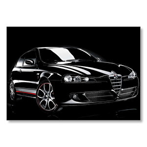 Siyah Arkaplan Siyah Alfa Romeo  Mdf Ahşap Tablo 25x35 cm