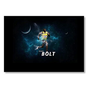 Usain Bolt Ve Gezegenler  Mdf Ahşap Tablo 35x50 cm