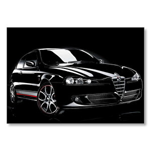 Siyah Arkaplan Siyah Alfa Romeo  Mdf Ahşap Tablo 50x70 cm