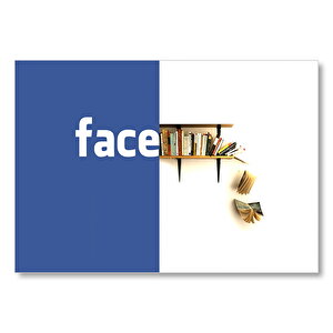 Facebook Ve Rafta Kitaplar  Mdf Ahşap Tablo 25x35 cm
